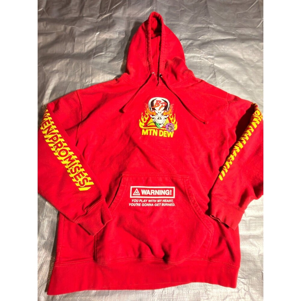 Broken Promises Mtn Dew Flamin Hot Hoodie Sweatshirt Red Mens Medium Graphic
